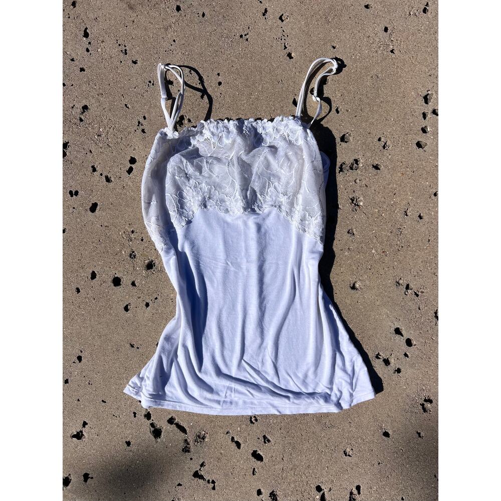 Felina White Lace Babydoll Cami Tank Top Women’s M Y2K Lingerie Style